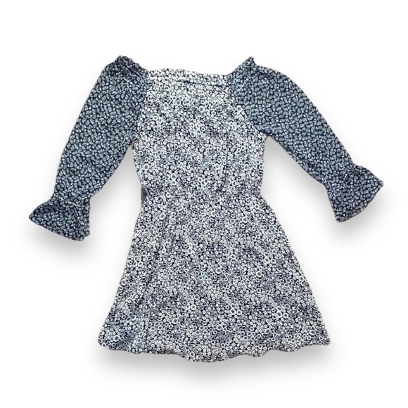 Loft Off The Shoulder Flower Print Mini‎ Dress Small Long Sleeve Flowy Chiffon - Picture 1 of 4